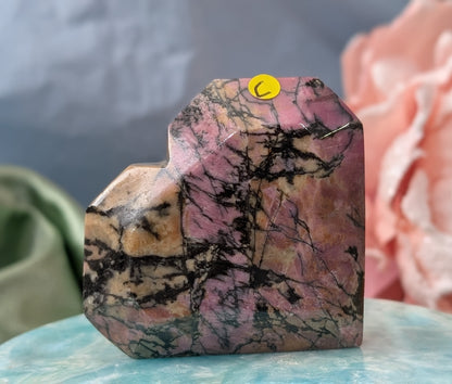 Hand Carved Rhodonite Faceted Heart