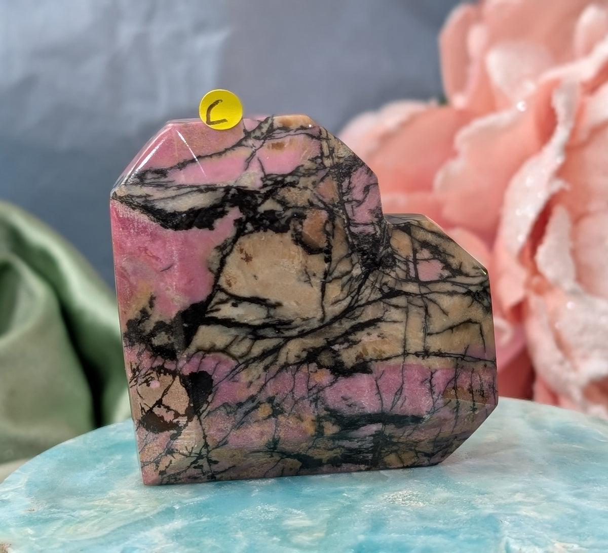 Hand Carved Rhodonite Faceted Heart