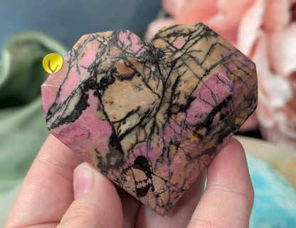 Hand Carved Rhodonite Faceted Heart
