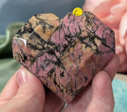 Hand Carved Rhodonite Faceted Heart