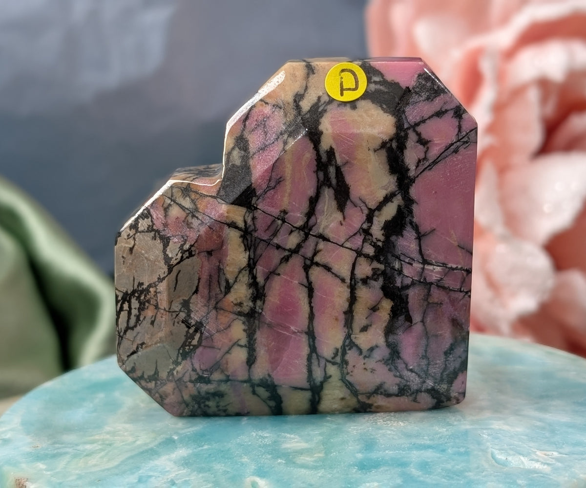Hand Carved Rhodonite Faceted Heart