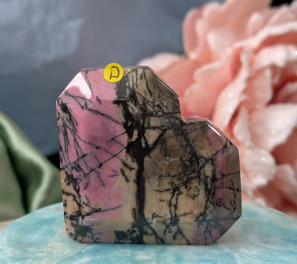 Hand Carved Rhodonite Faceted Heart
