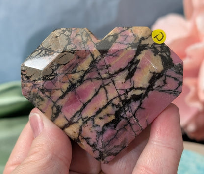 Hand Carved Rhodonite Faceted Heart