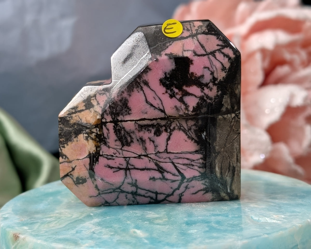 Hand Carved Rhodonite Faceted Heart