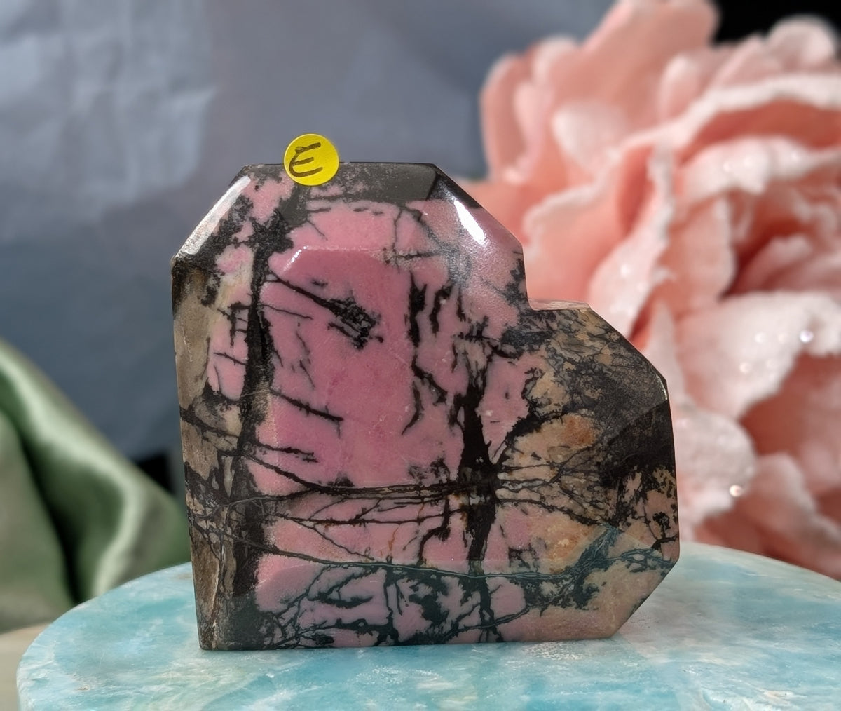 Hand Carved Rhodonite Faceted Heart
