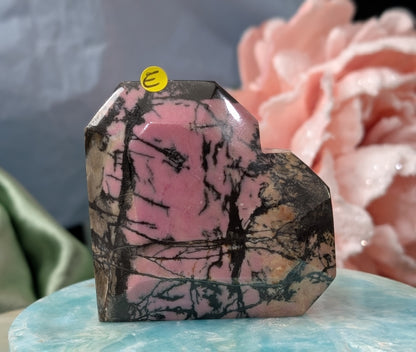 Hand Carved Rhodonite Faceted Heart