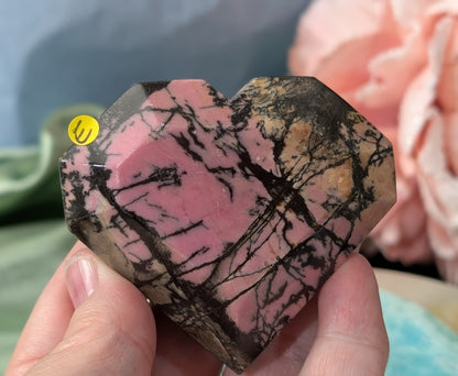 Hand Carved Rhodonite Faceted Heart