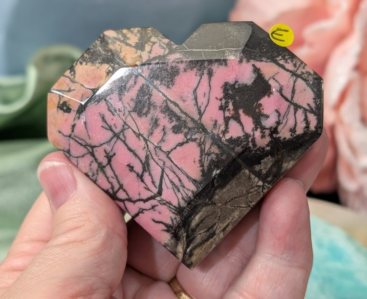 Hand Carved Rhodonite Faceted Heart