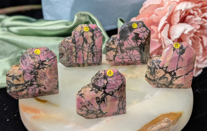 Hand Carved Rhodonite Faceted Heart