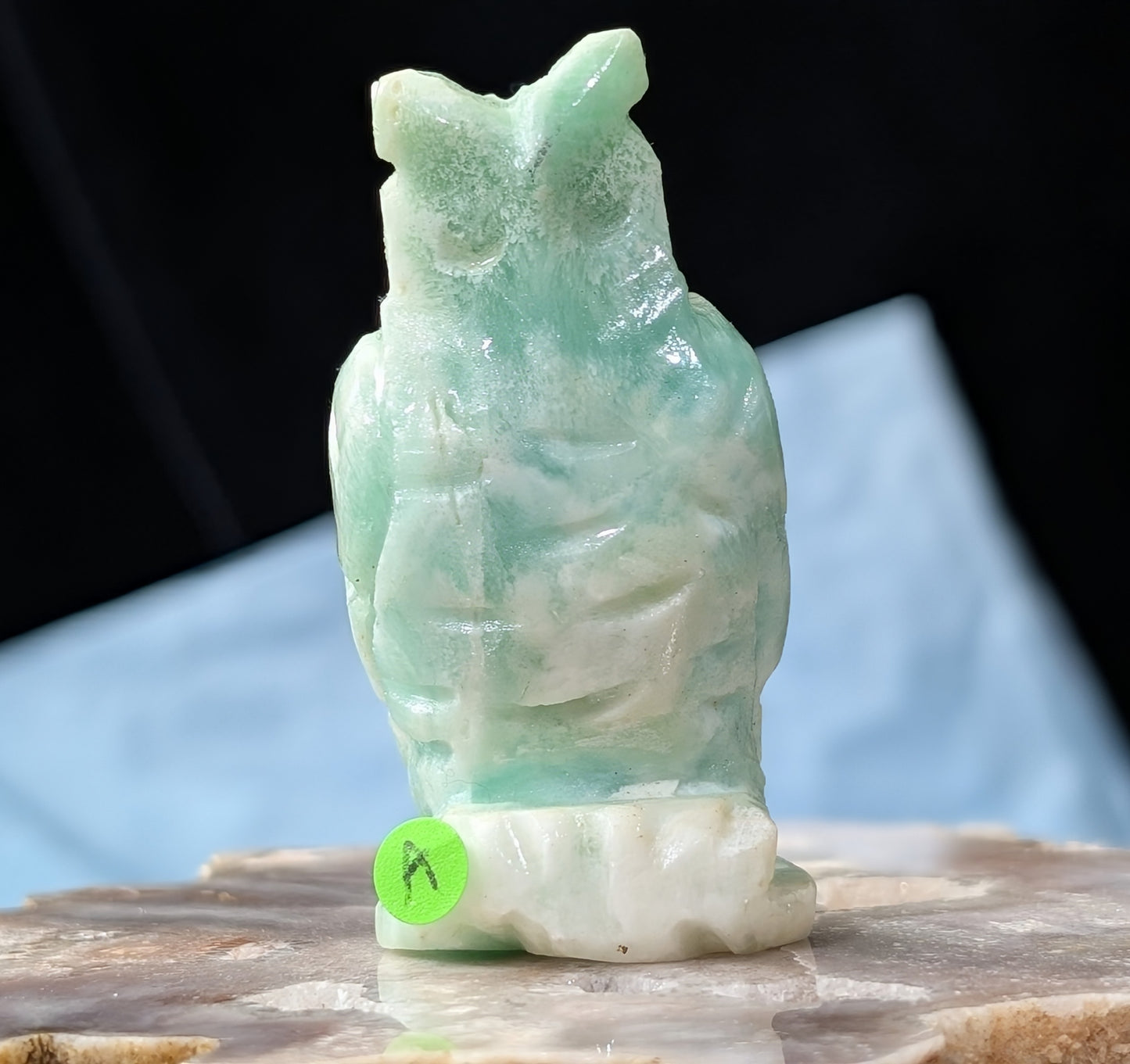 Hand Carved Smithsonite Owl Figurine
