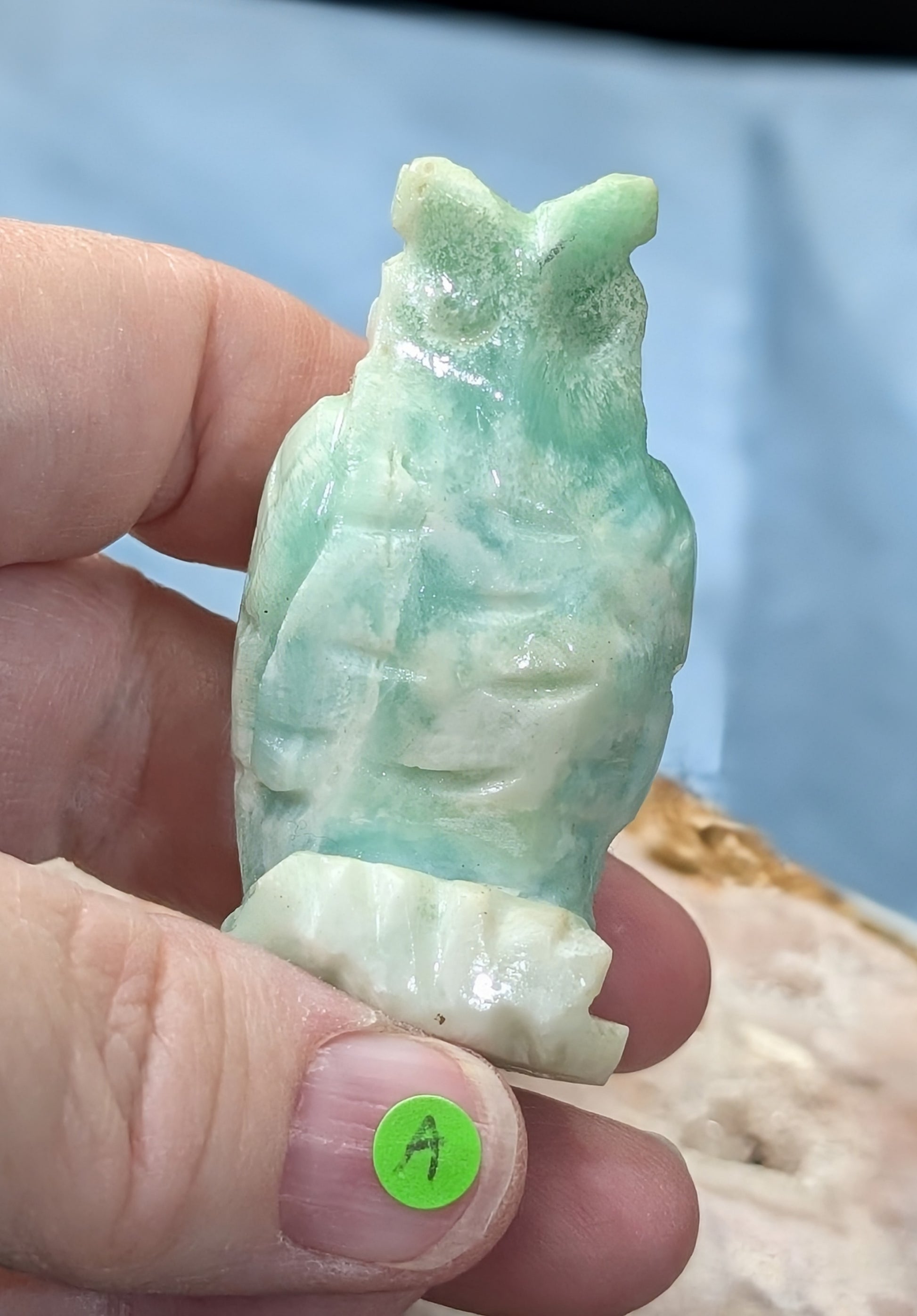 Hand Carved Smithsonite Owl Figurine