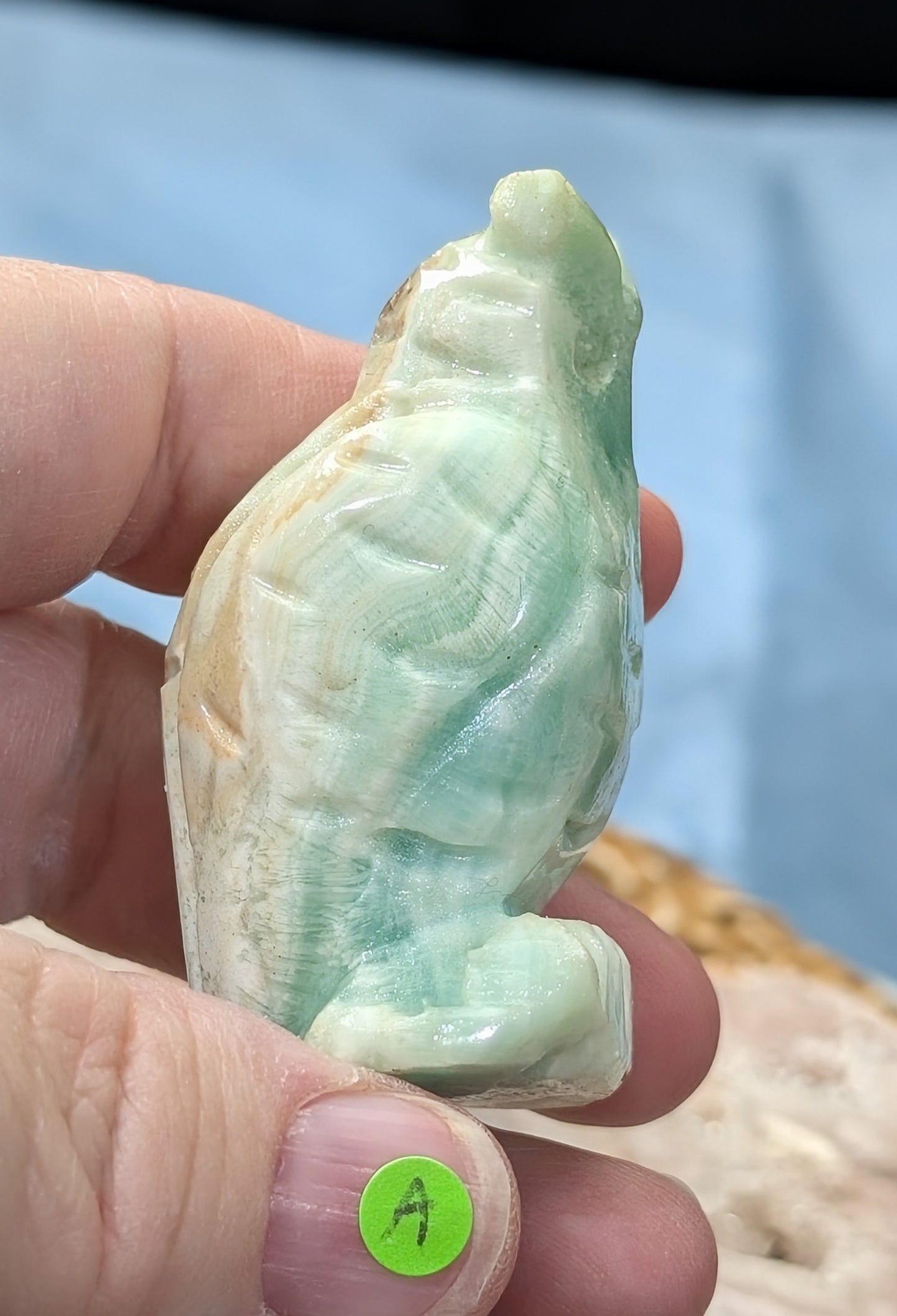 Hand Carved Smithsonite Owl Figurine