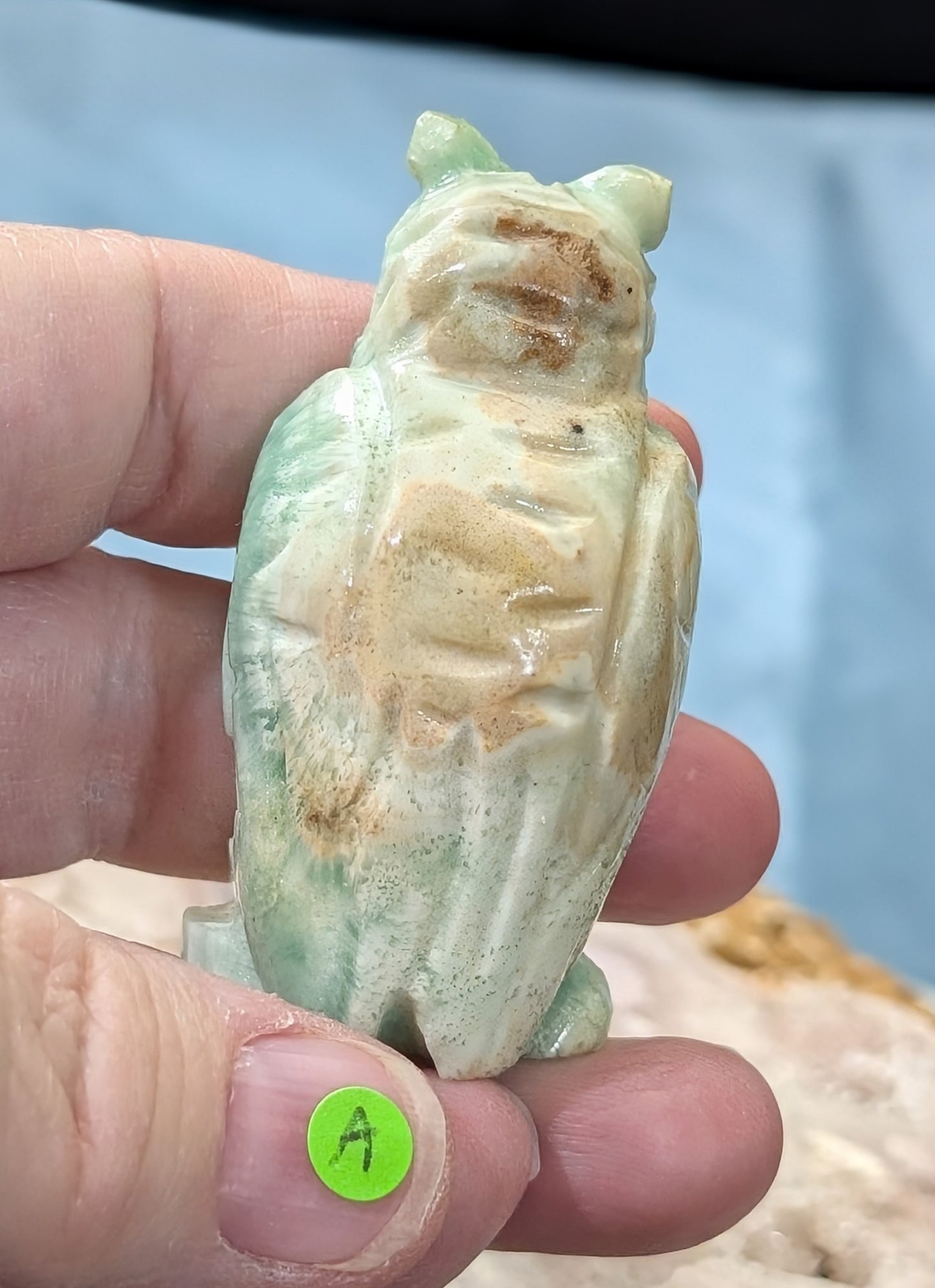 Hand Carved Smithsonite Owl Figurine