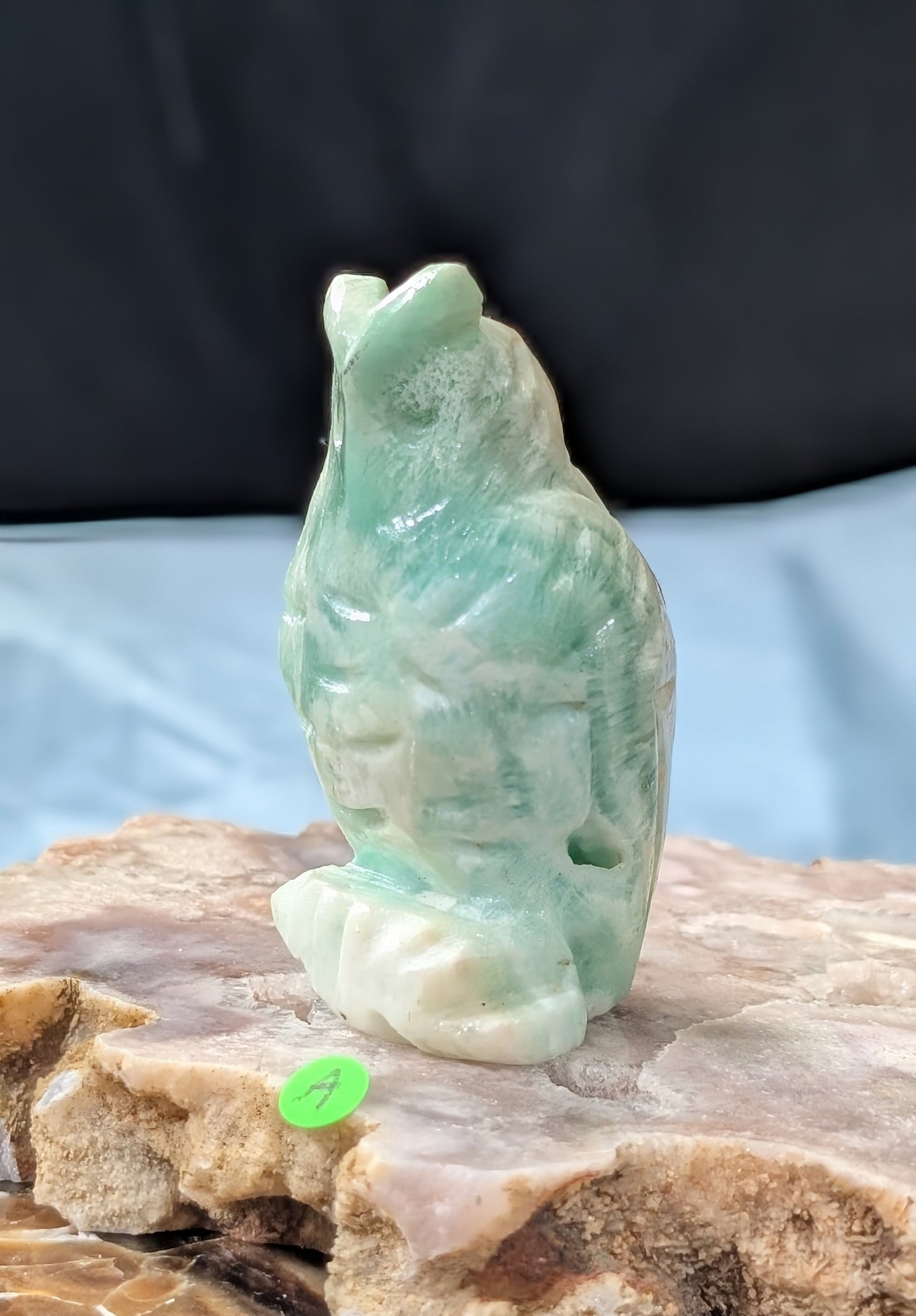 Hand Carved Smithsonite Owl Figurine