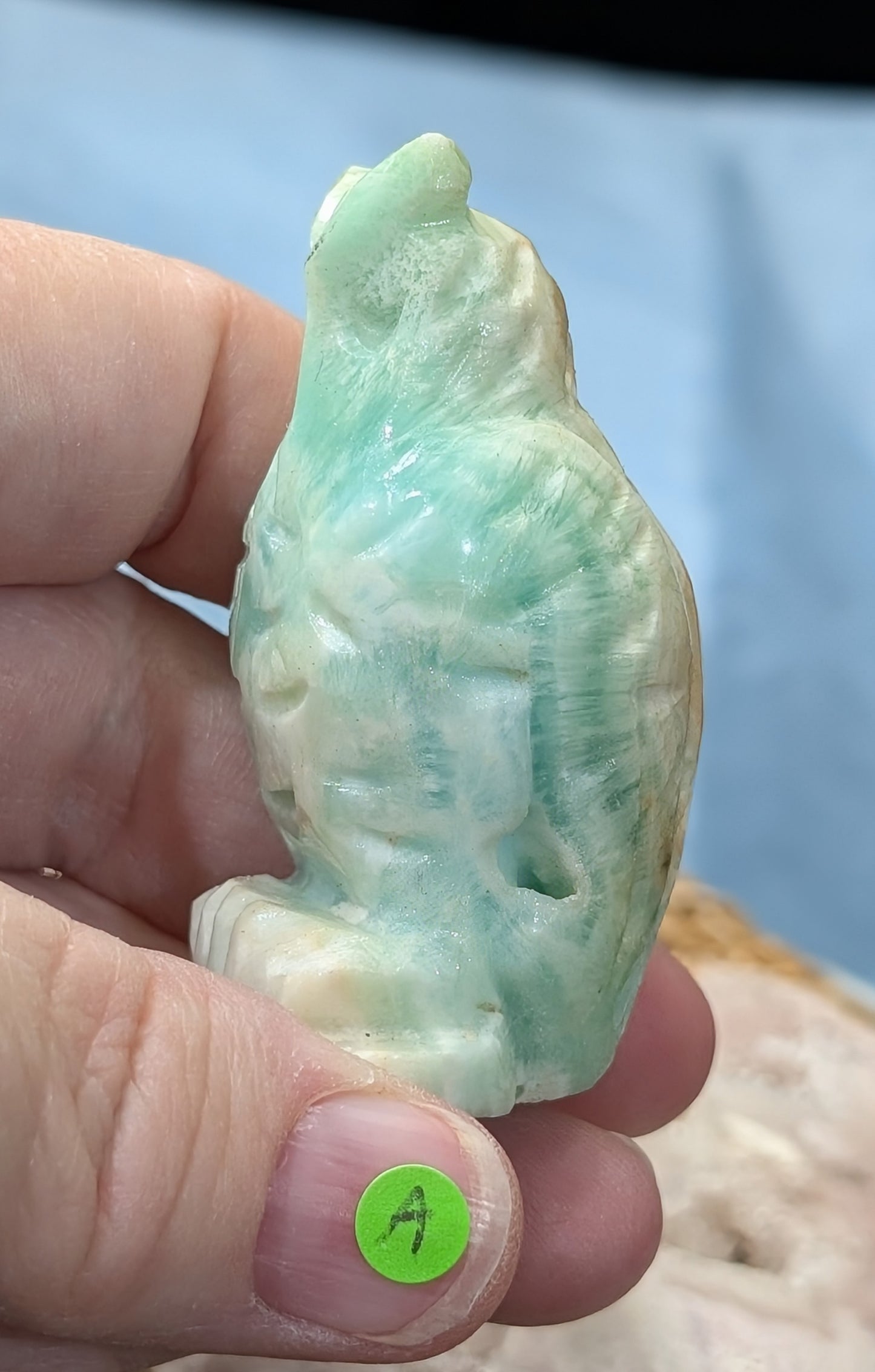 Hand Carved Smithsonite Owl Figurine