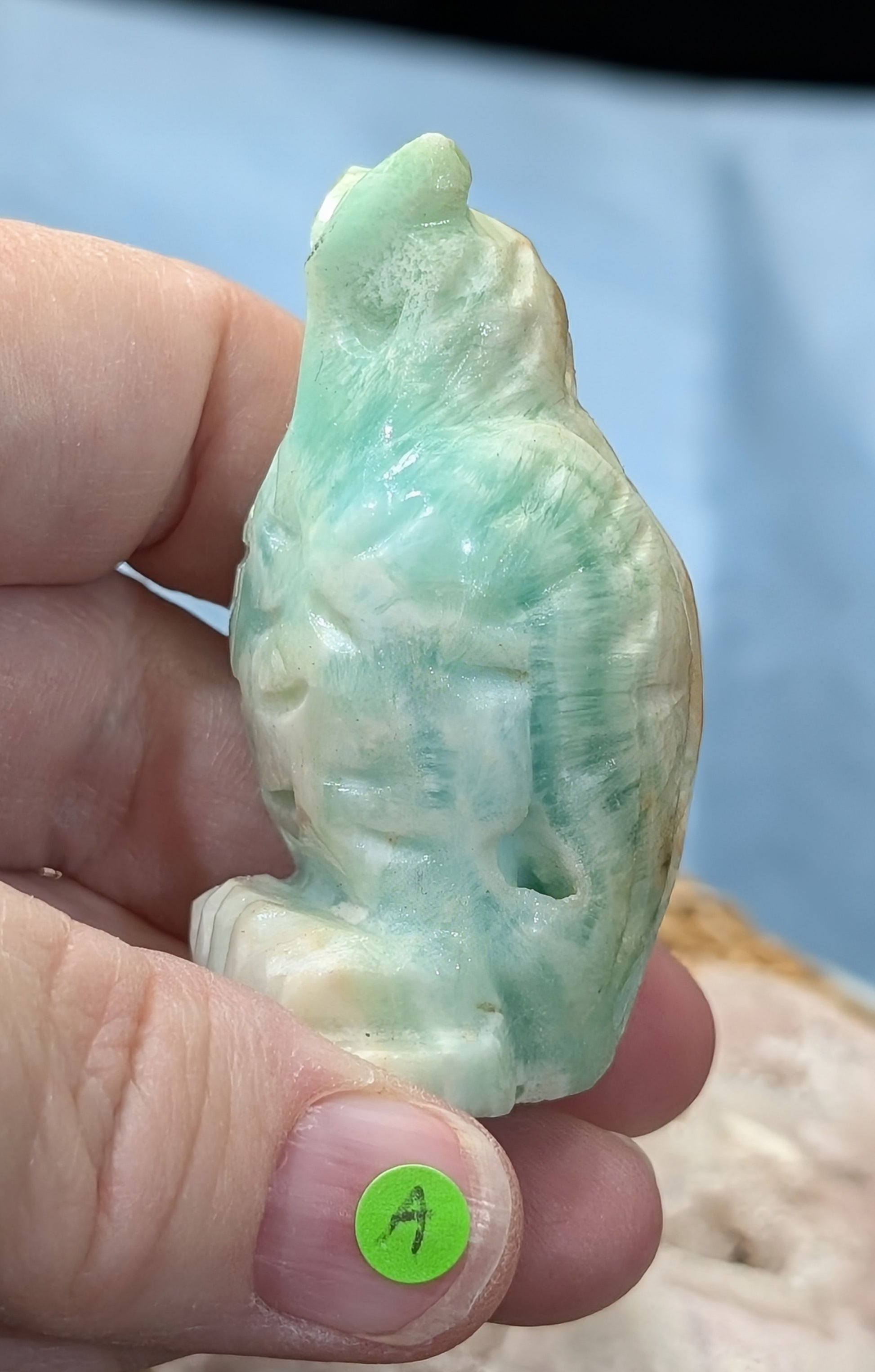 Hand Carved Smithsonite Owl Figurine