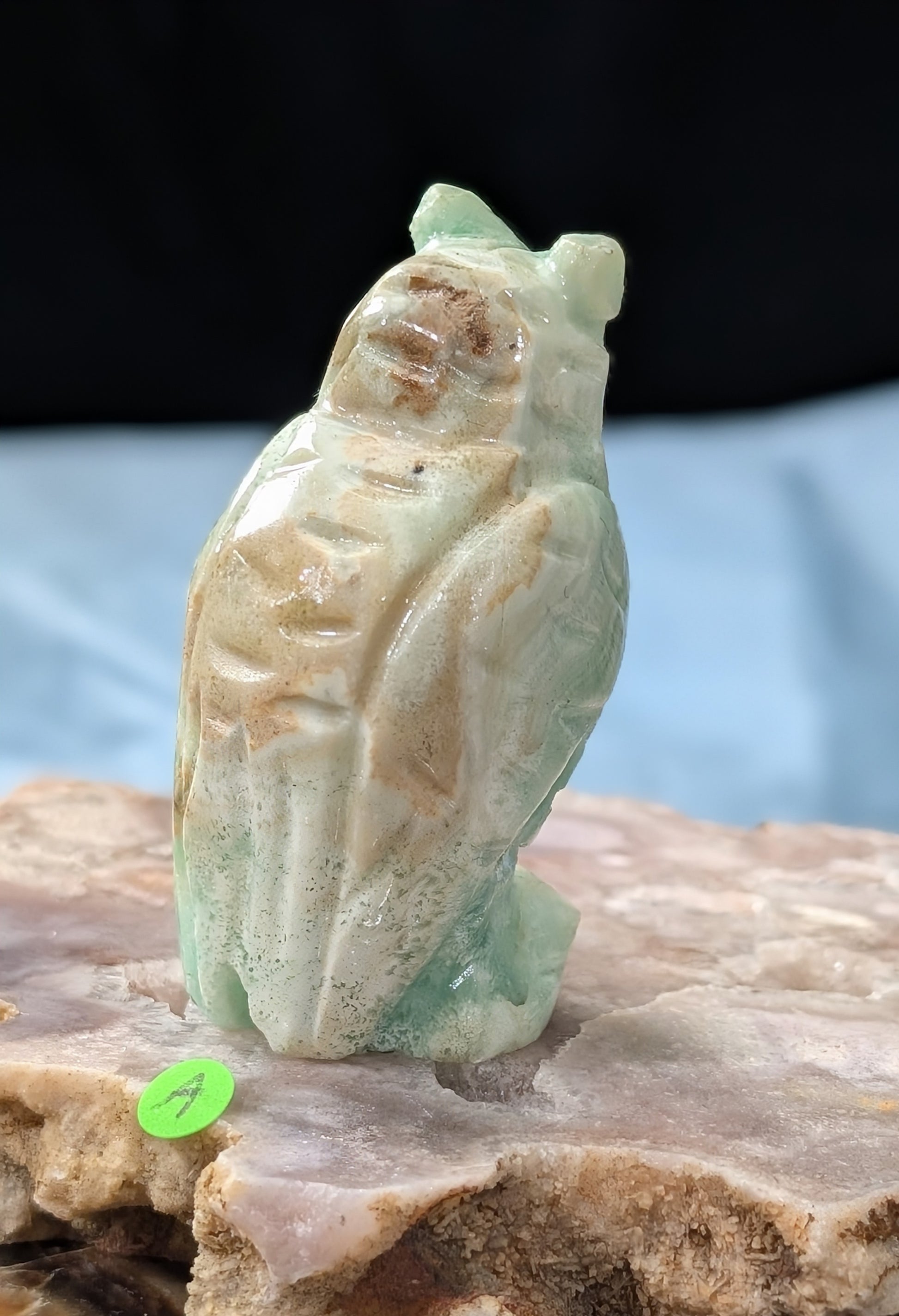 Hand Carved Smithsonite Owl Figurine
