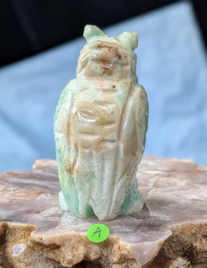 Hand Carved Smithsonite Owl Figurine