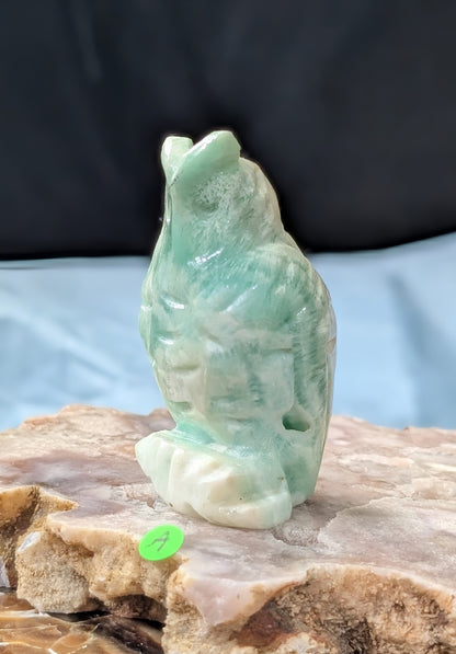Hand Carved Smithsonite Owl Figurine