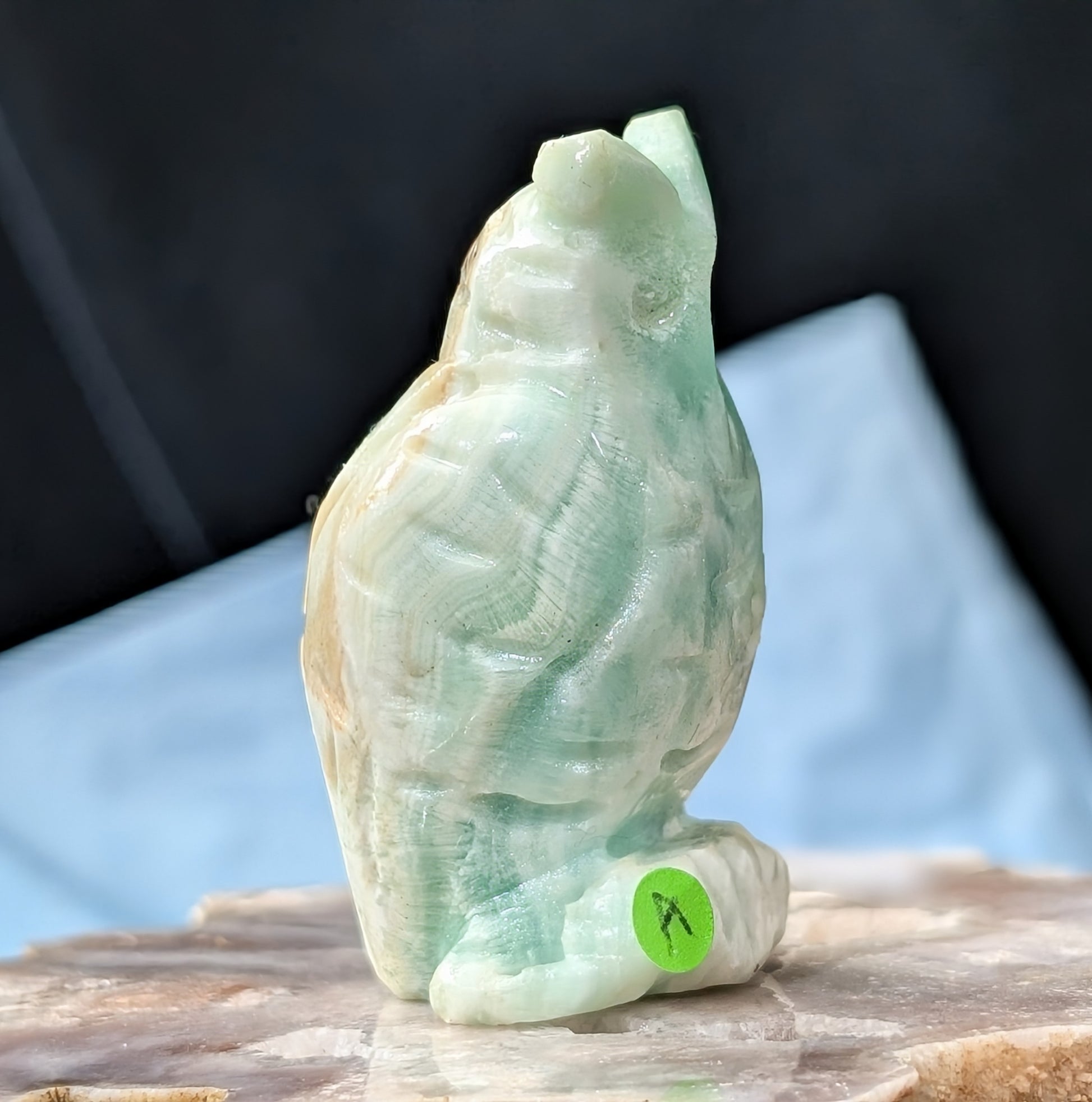 Hand Carved Smithsonite Owl Figurine