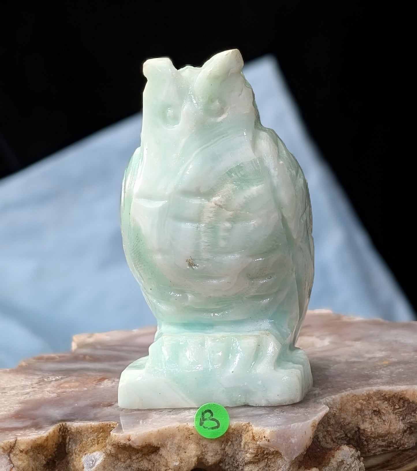 Hand Carved Smithsonite Owl Figurine
