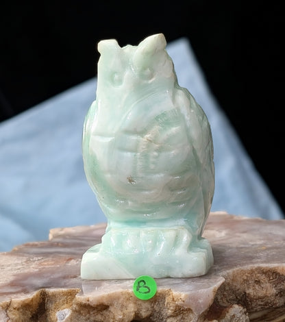 Hand Carved Smithsonite Owl Figurine