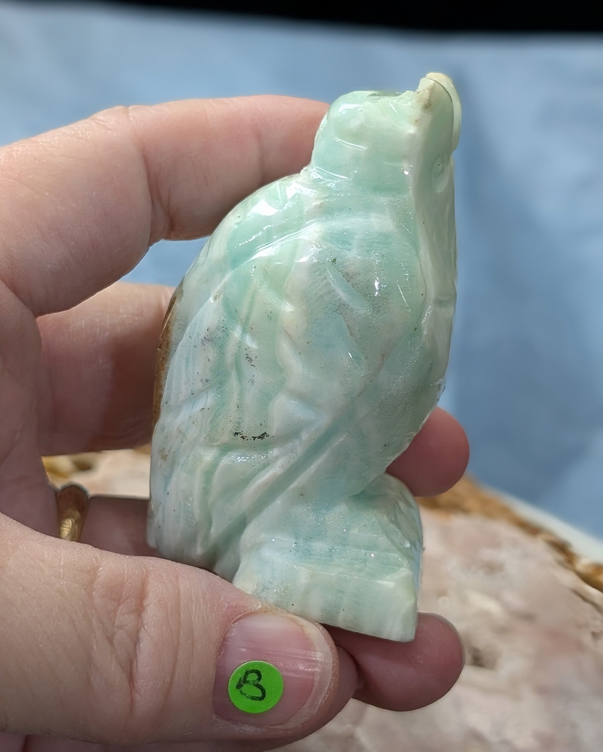 Hand Carved Smithsonite Owl Figurine