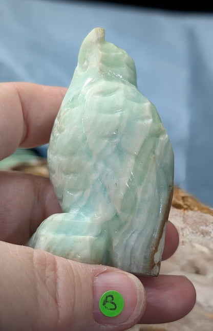 Hand Carved Smithsonite Owl Figurine