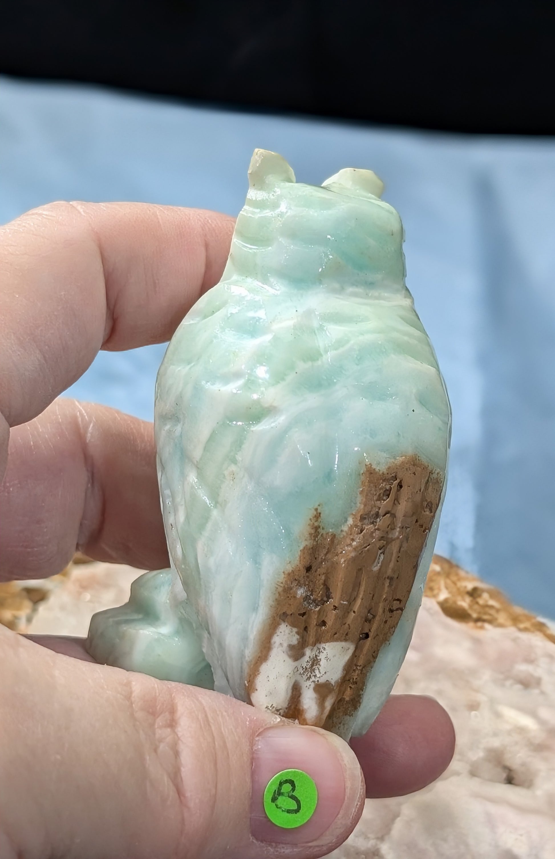 Hand Carved Smithsonite Owl Figurine