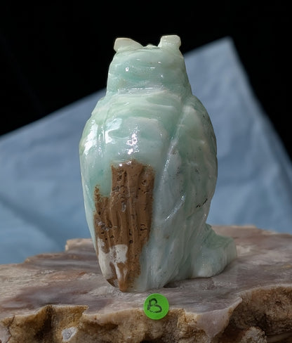 Hand Carved Smithsonite Owl Figurine