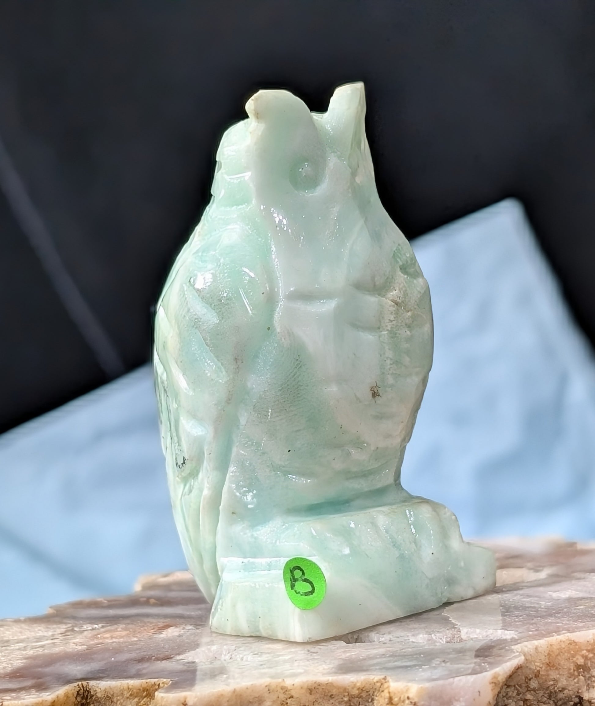 Hand Carved Smithsonite Owl Figurine