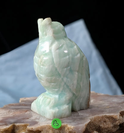 Hand Carved Smithsonite Owl Figurine