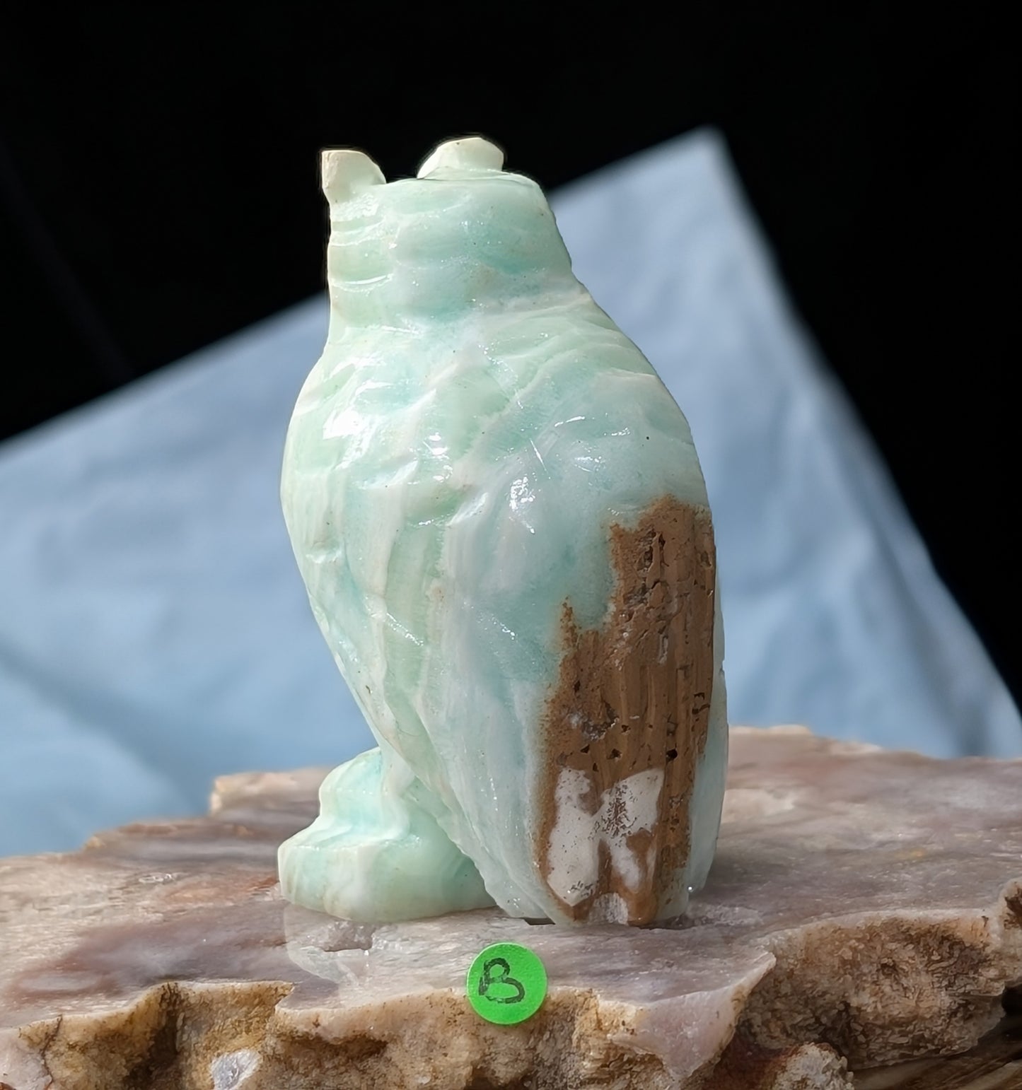 Hand Carved Smithsonite Owl Figurine