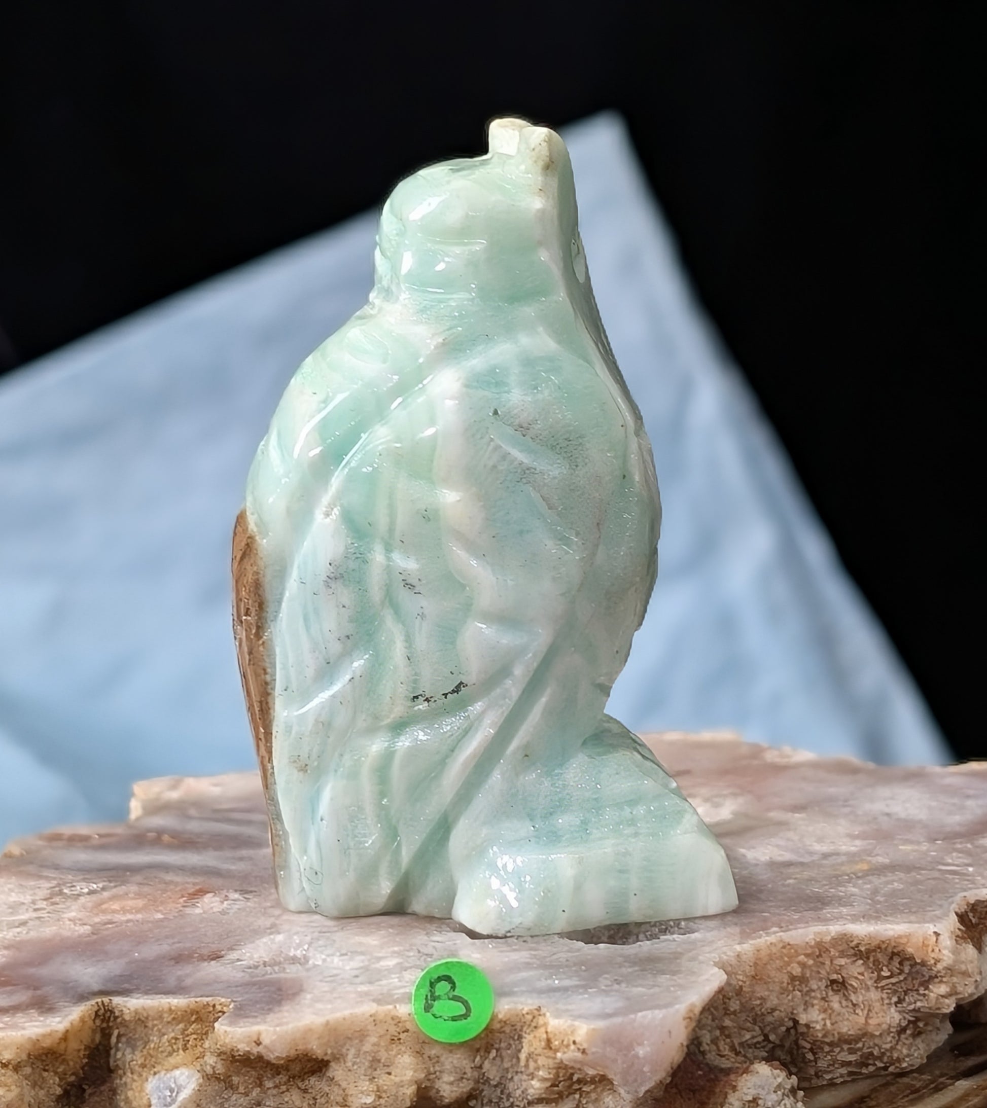 Hand Carved Smithsonite Owl Figurine