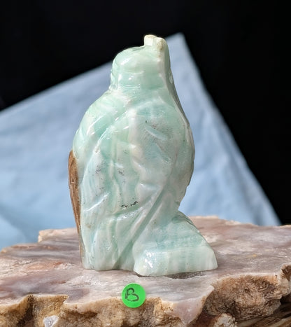 Hand Carved Smithsonite Owl Figurine