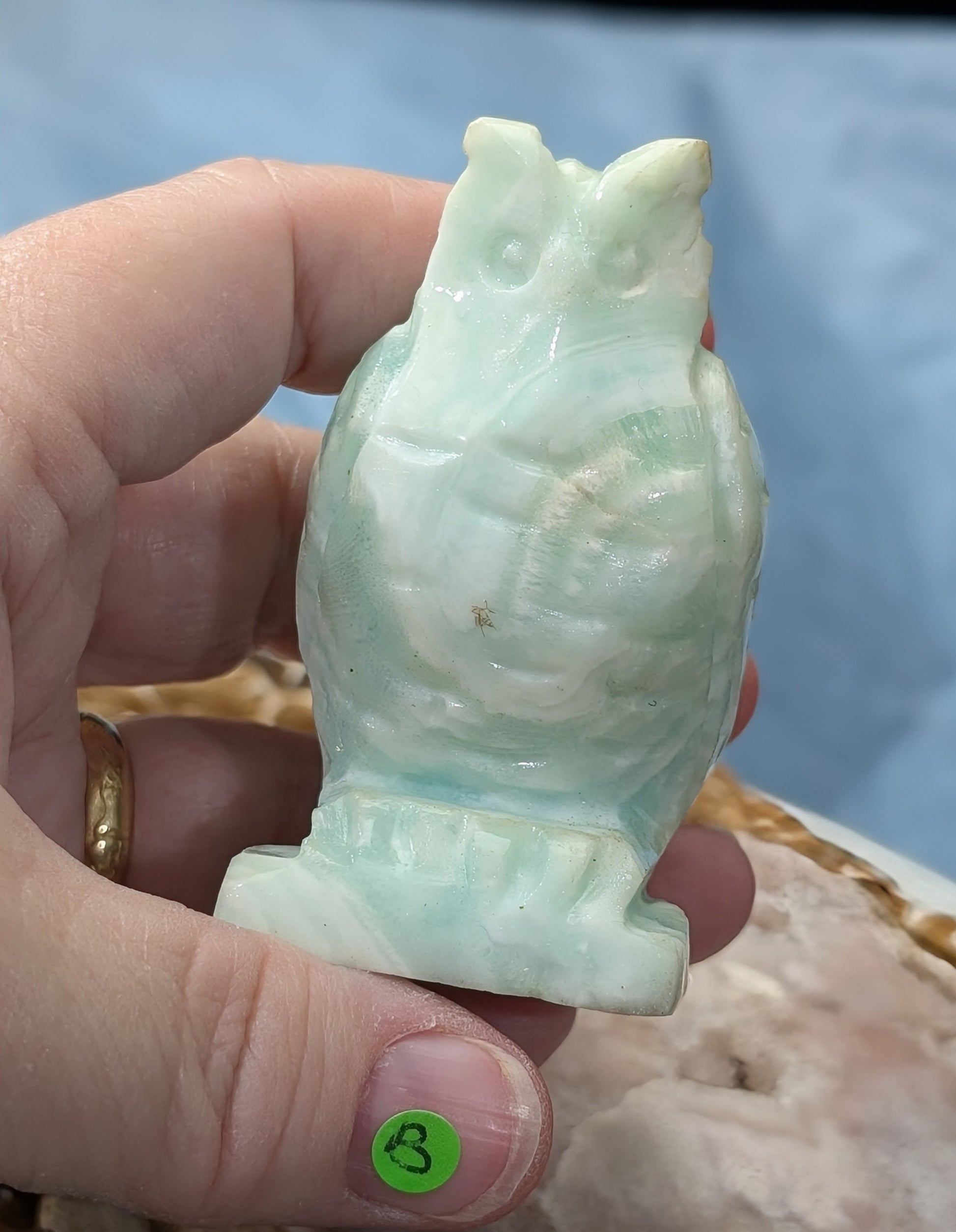 Hand Carved Smithsonite Owl Figurine