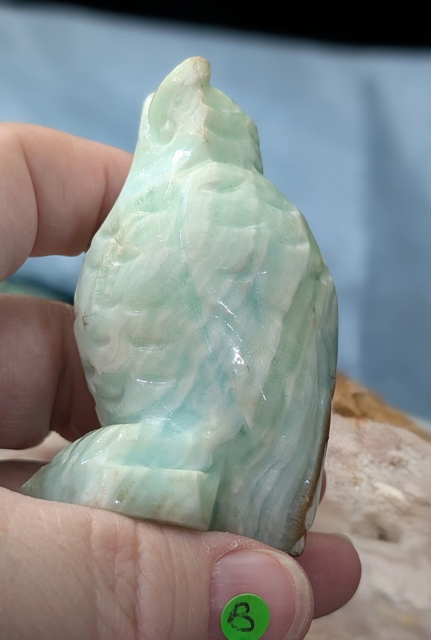 Hand Carved Smithsonite Owl Figurine