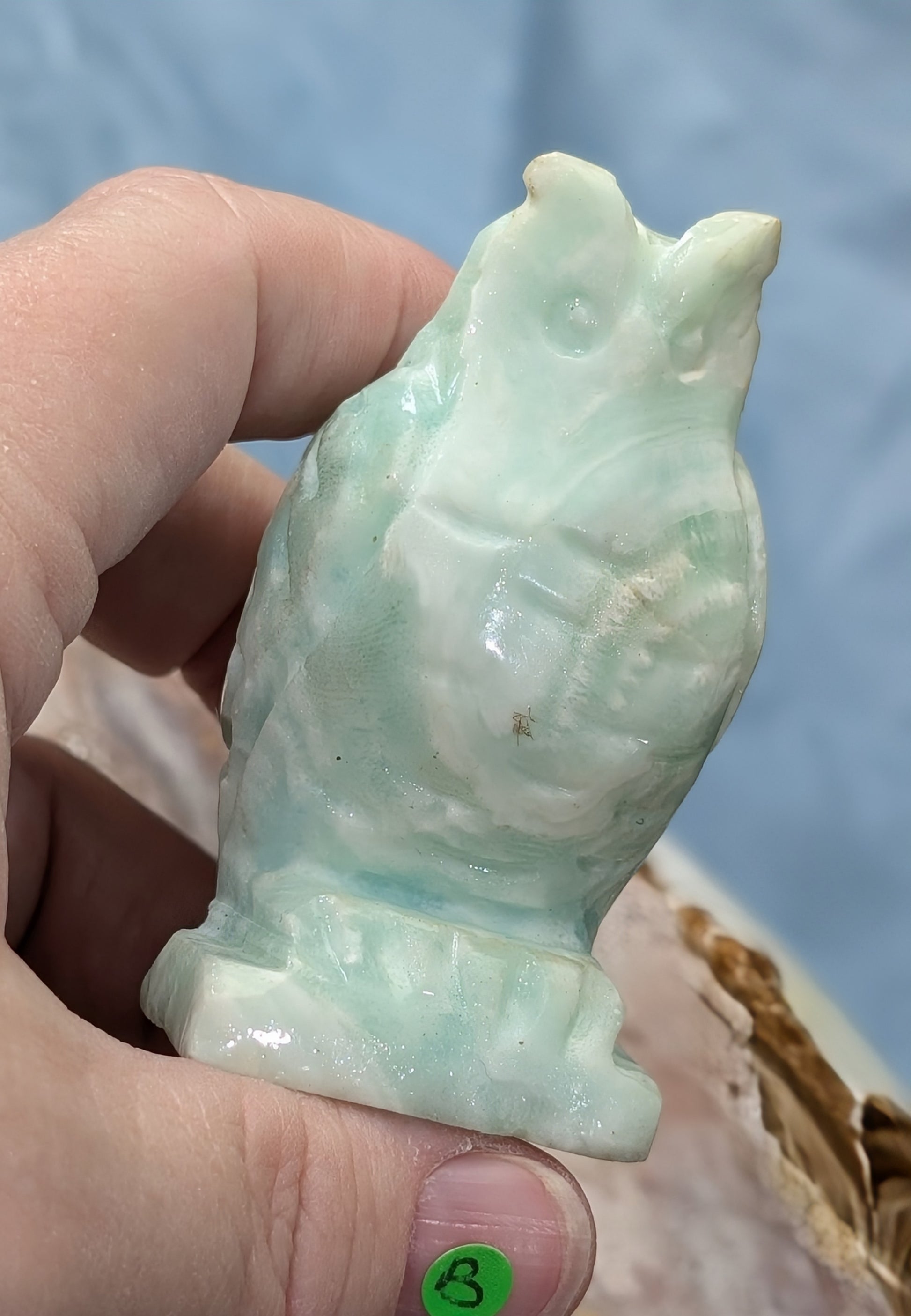 Hand Carved Smithsonite Owl Figurine