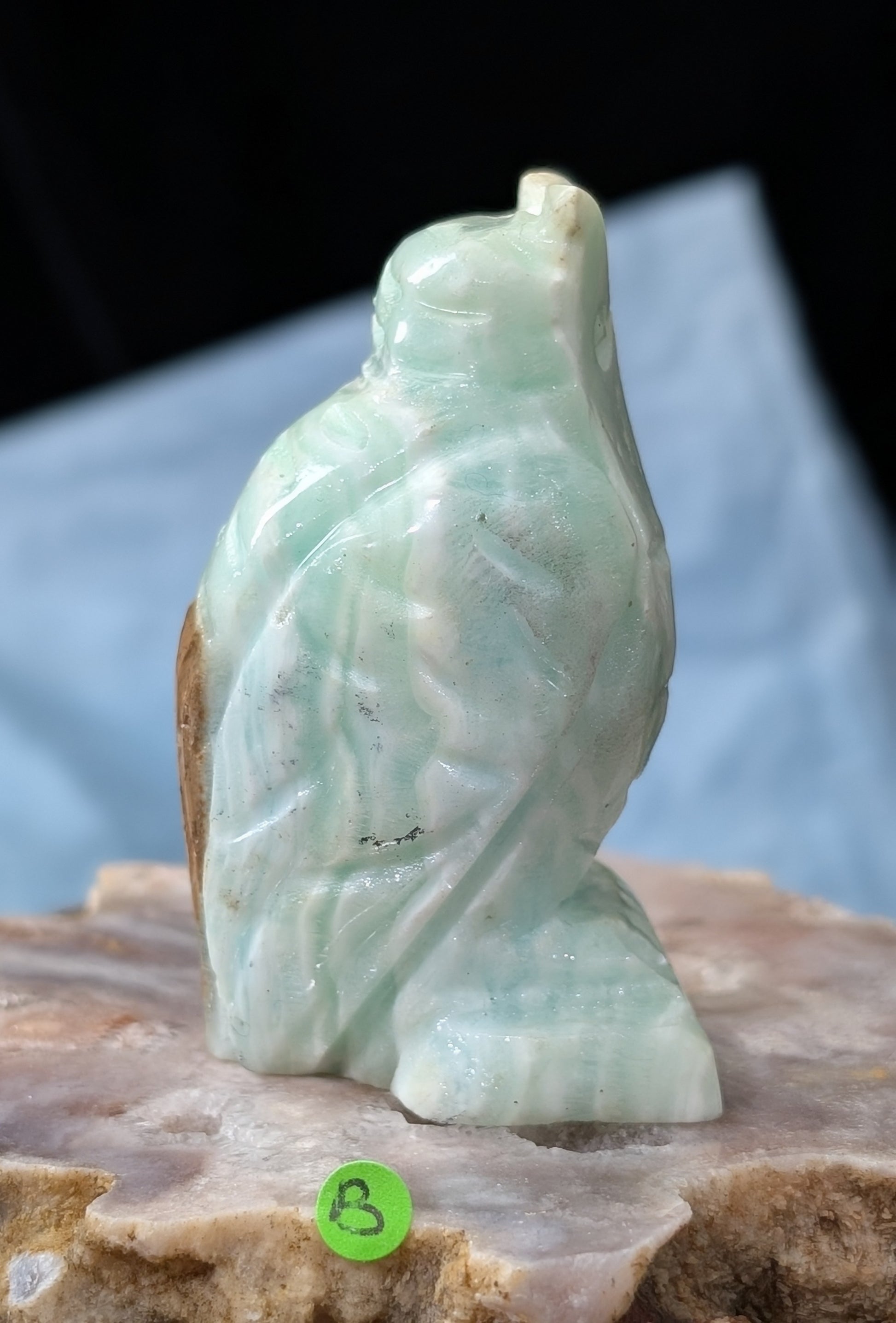 Hand Carved Smithsonite Owl Figurine