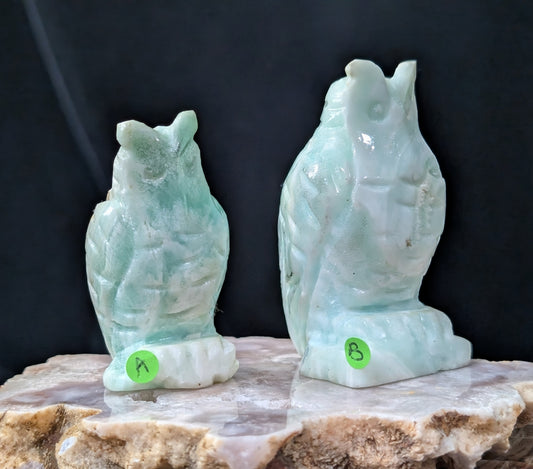 Hand Carved Smithsonite Owl Figurines