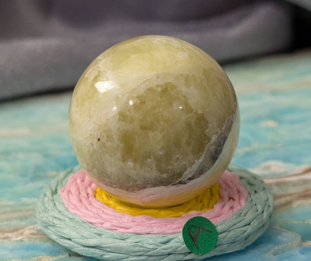 Hand Carved Yellow Brucite Sphere