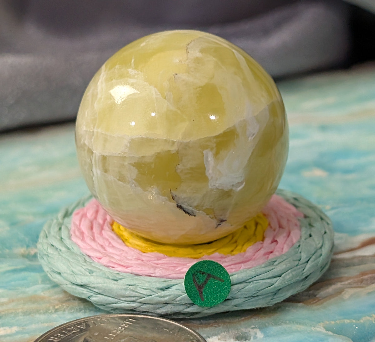 Hand Carved Yellow Brucite Sphere