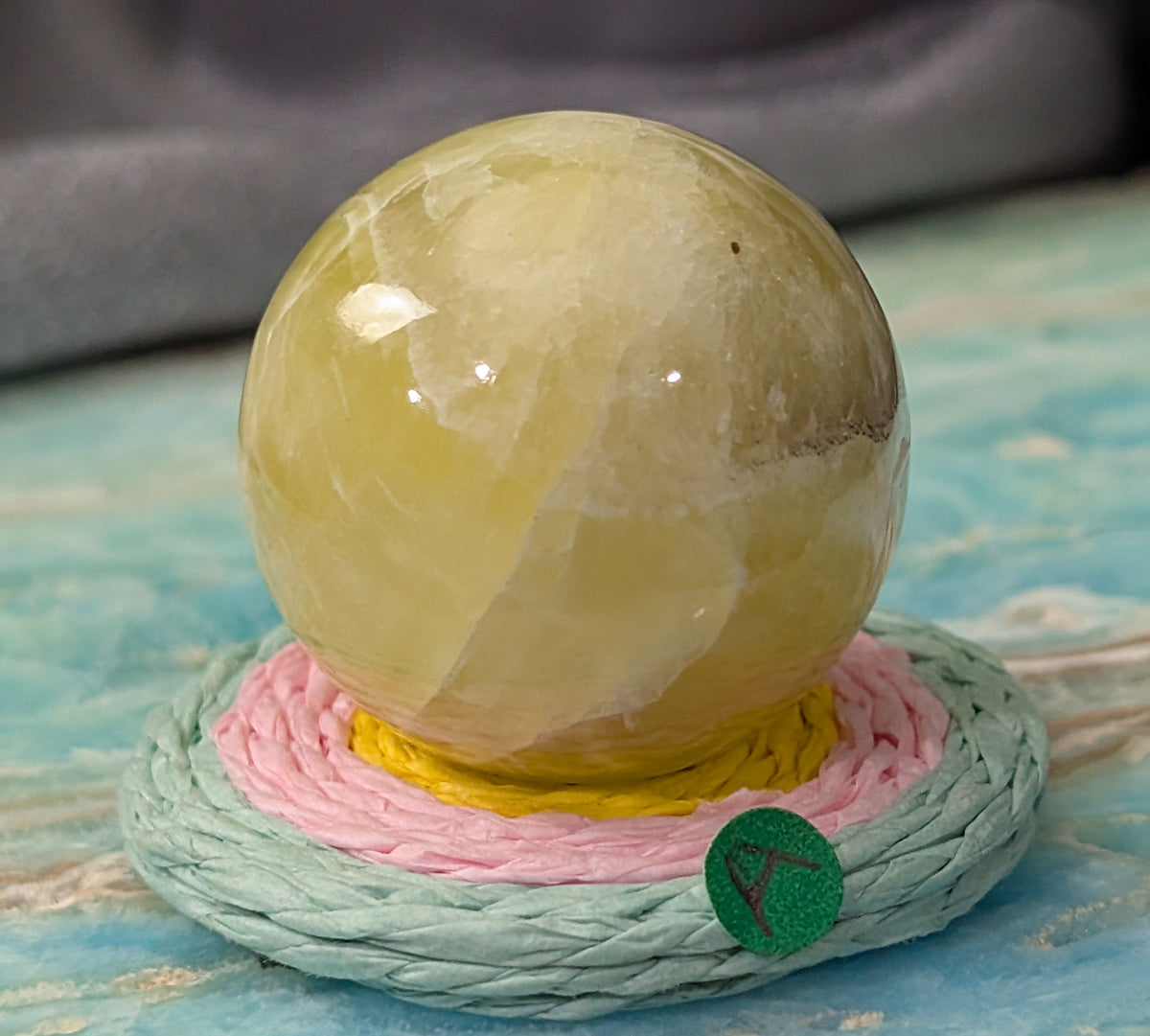 Hand Carved Yellow Brucite Sphere