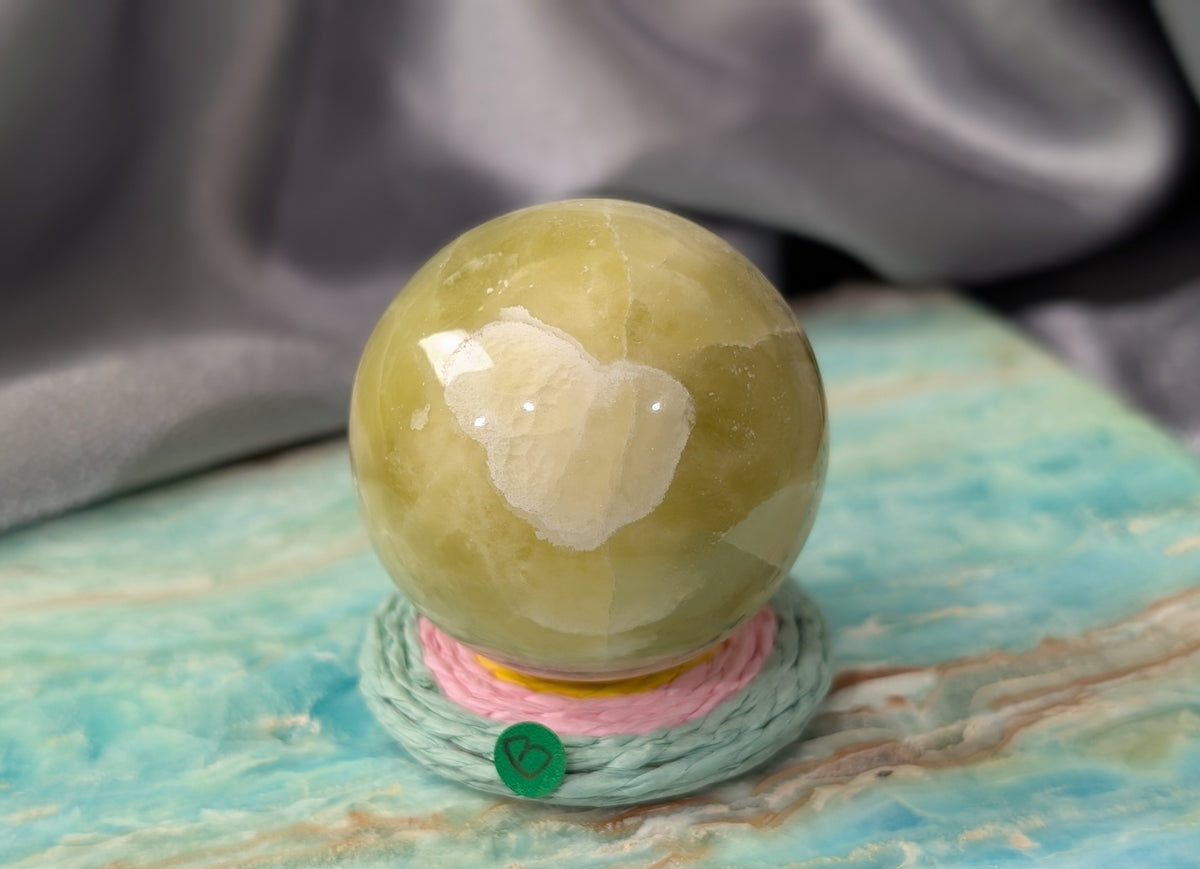 Hand Carved Yellow Brucite Sphere