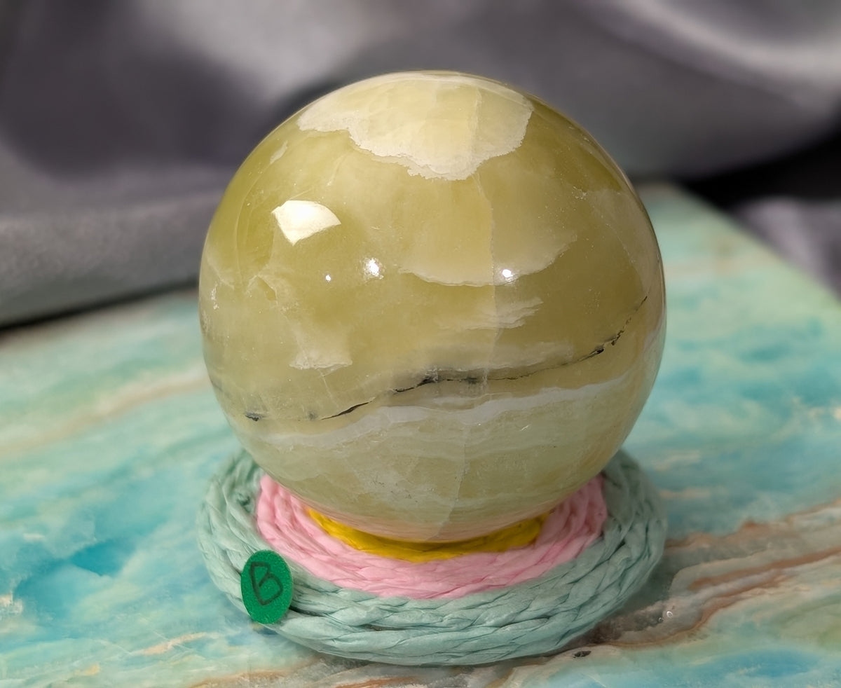 Hand Carved Yellow Brucite Sphere