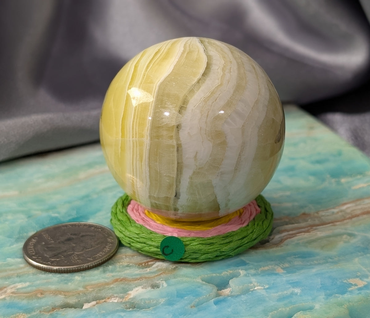 Hand Carved Yellow Brucite Sphere
