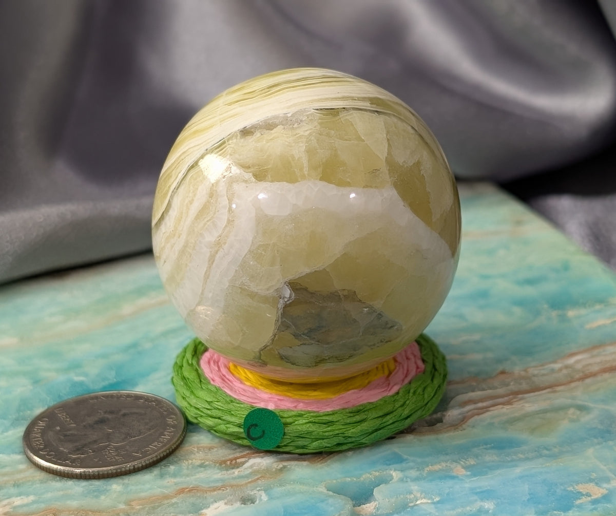 Hand Carved Yellow Brucite Sphere