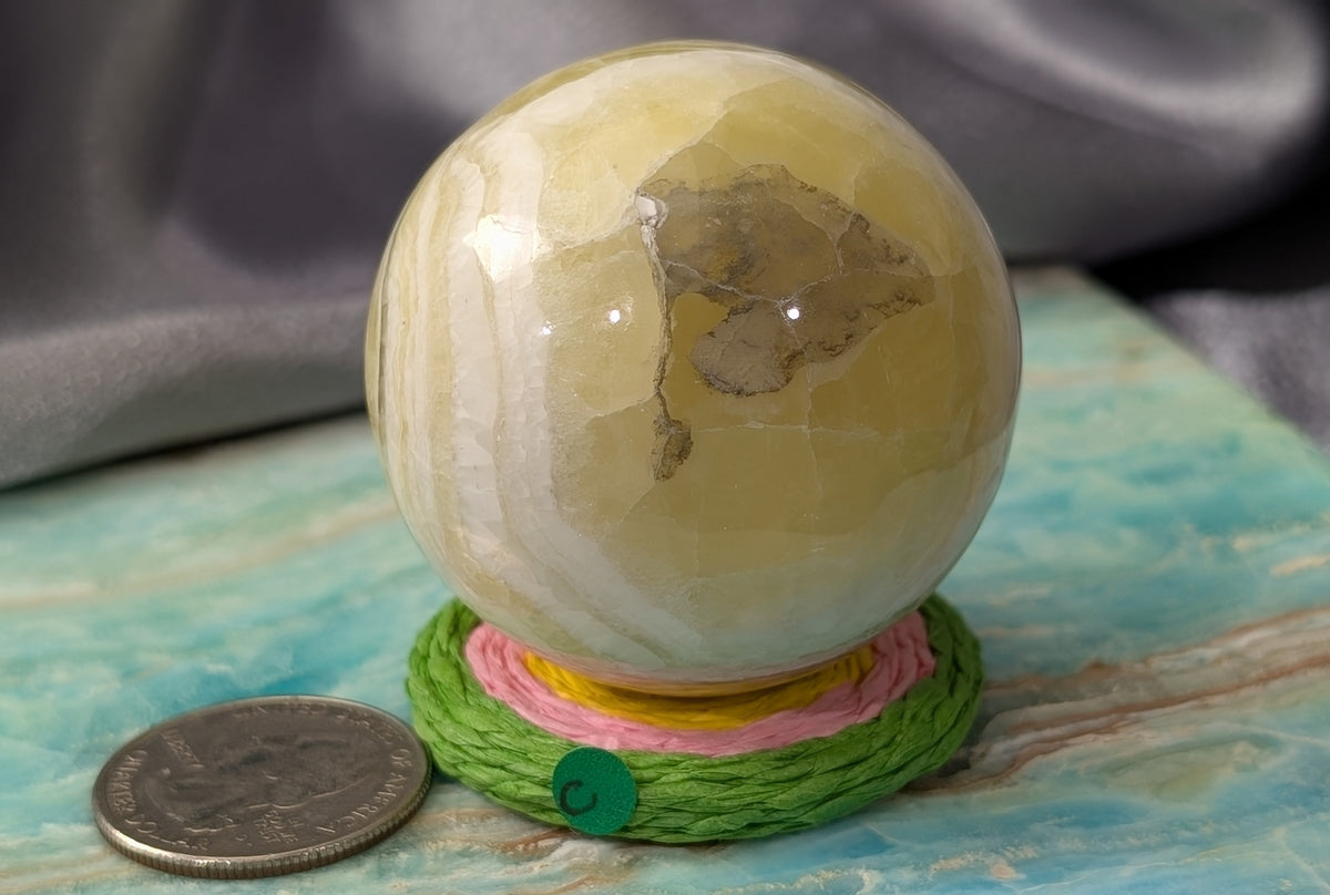 Hand Carved Yellow Brucite Sphere