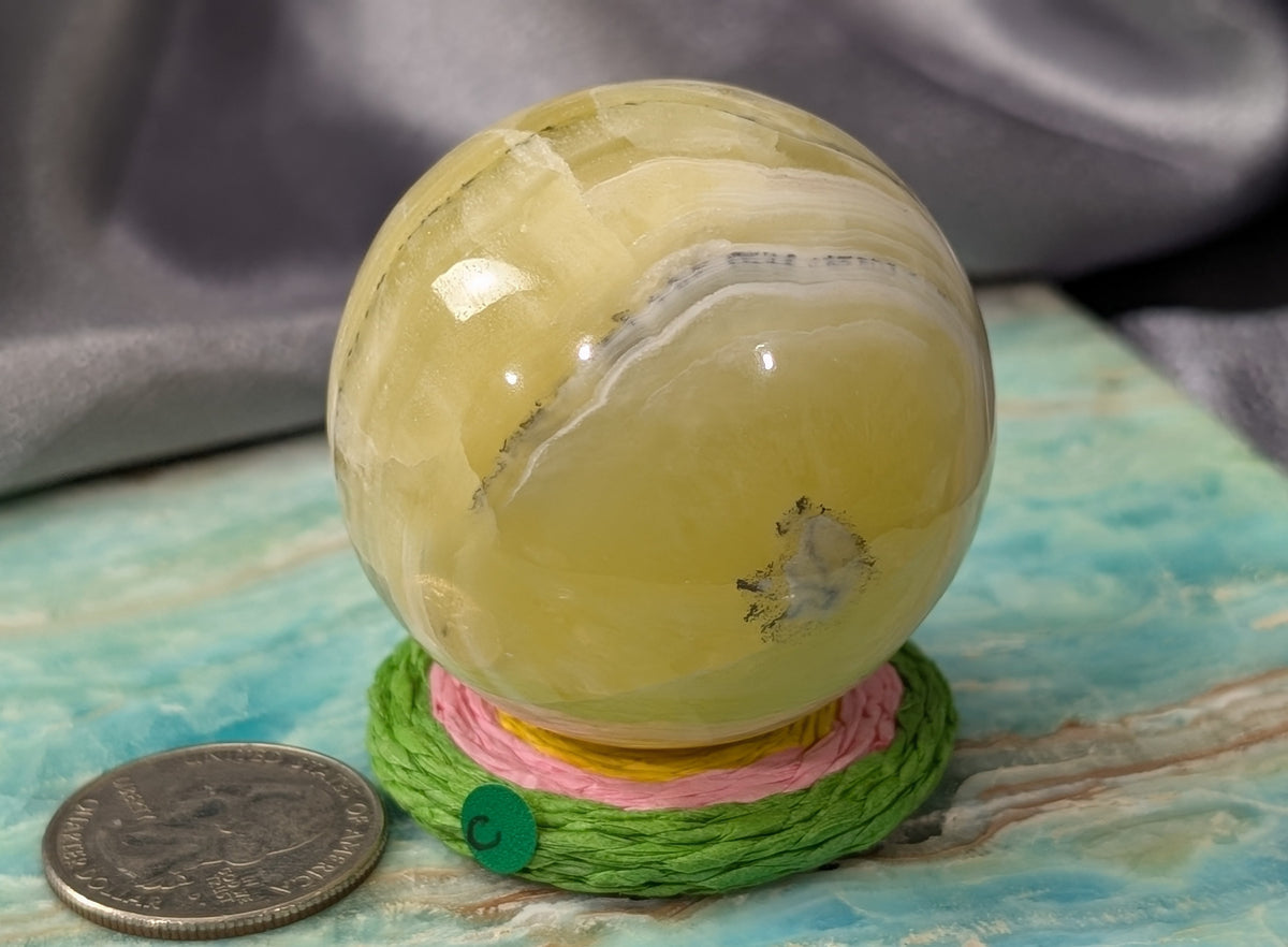 Hand Carved Yellow Brucite Sphere
