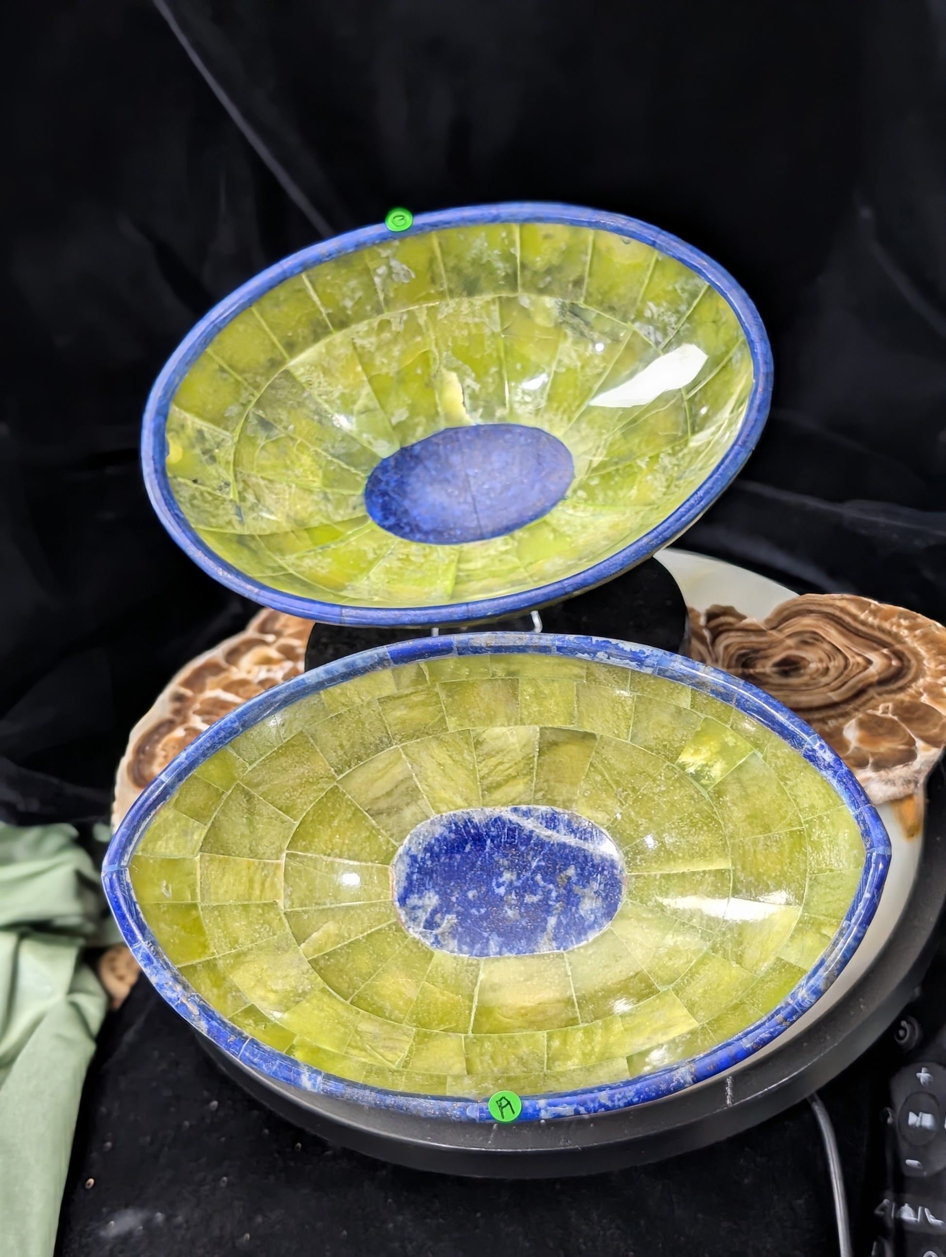 Hand Crafted Serpentine and Lapis Crystal Bowls